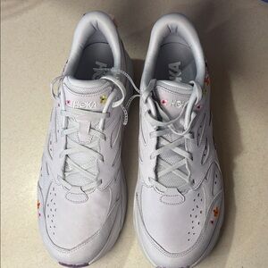 Hoka White Sneakers Colorful Embroidered Flowered Accents Mens 13/Womens 14 NEW